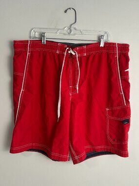 Vintage Speedo Red Board Shorts Swim Trunks Men's Large Y2K Surf Beach Lined